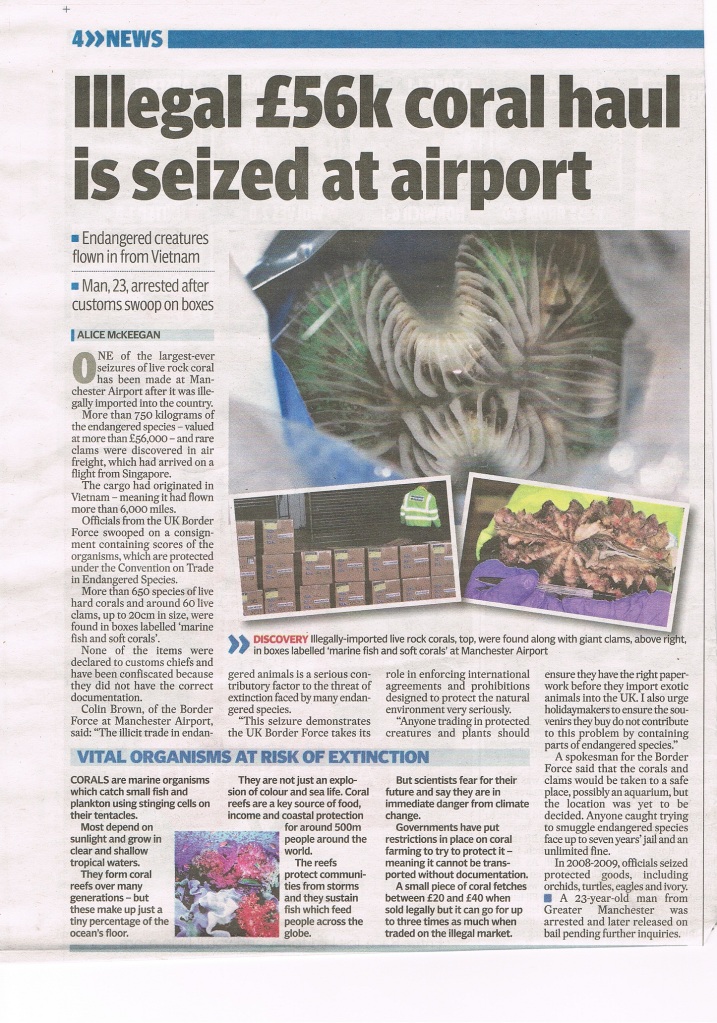 Largest illegal coral seizure in UK history made at Manchester airport