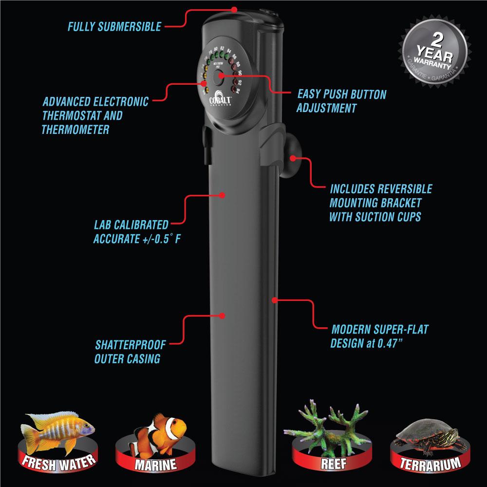 COBALT AQUATICS Neo-Glass Submersible Aquarium Heater, 300-watt