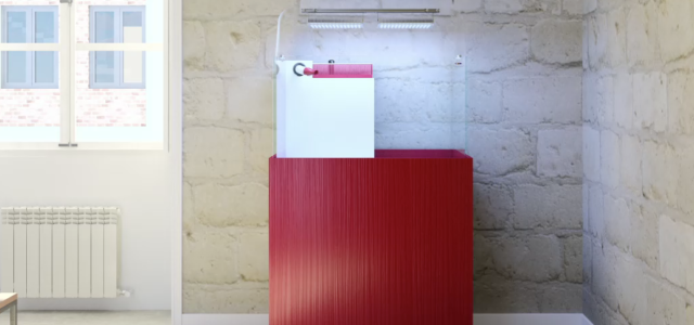 Panama Aquarium with red cabinet, white weir and red weir comb and nozzle