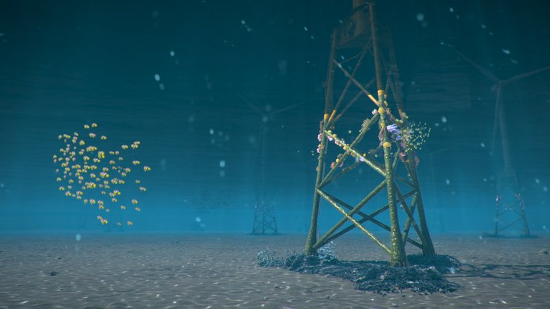 Coral growing on wind turbine structure graphic