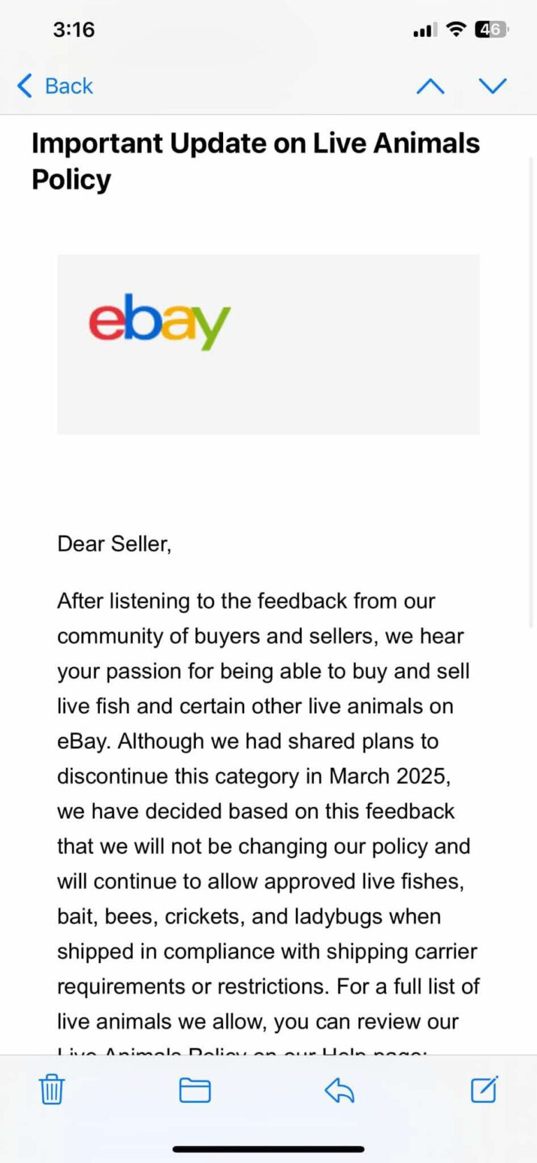eBay Reverses Ban On Live Animals - Welcomes Back Selling Of Fish etc ...